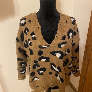 Leopard Print V-Neck Sweater